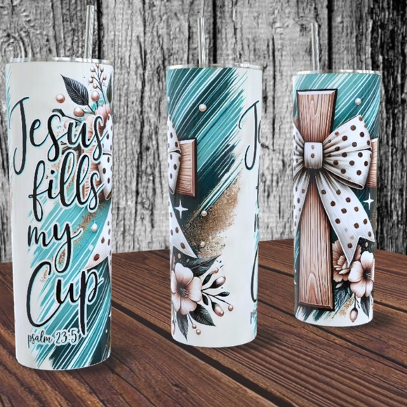 Jesus Fills My Cup Psalm 23:5 20 oz Skinny Tumbler - Picture 2 of 5